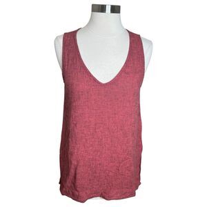 3/$30 Cut Loose Tank Top Womens XS Red Linen Blend V Neck Side Slits Hi Low